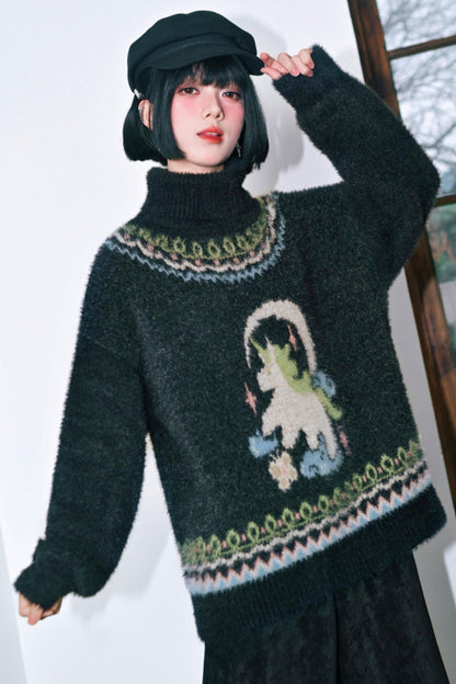 Faux Fur Jacquard Sweater