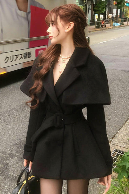 Celebrity Fur Collar Cape Coat