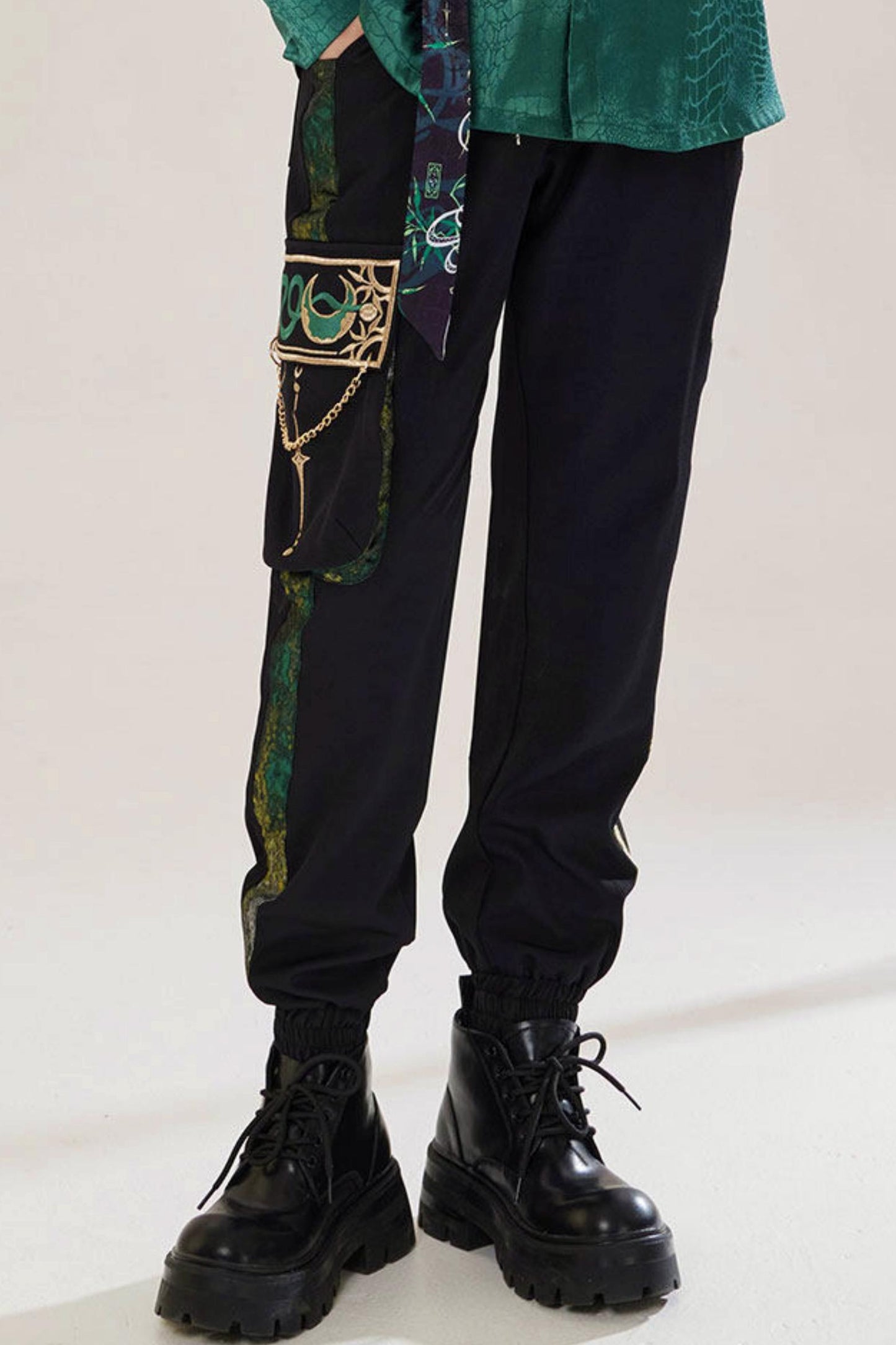 Jade Moon Dragon Embroidered Chinese Shirt + Moon Pocket Pants
