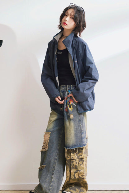 リバーシブルスタンドカラールーズジャケット