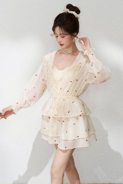 Lace Hooded Jacket + Top + Skirt