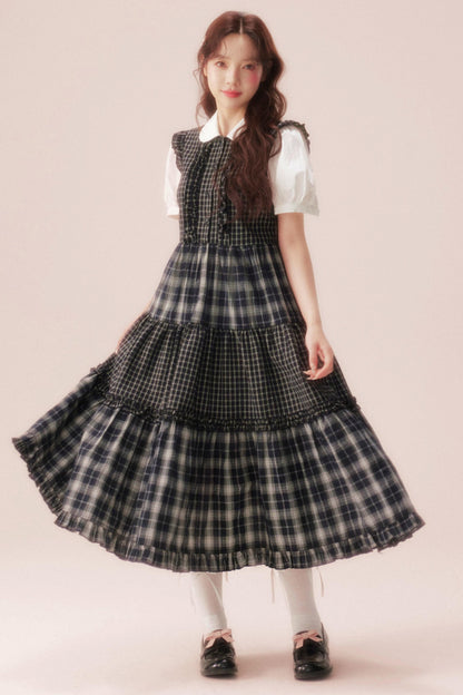 Black Plaid Patchwork Loose Shirt Dress