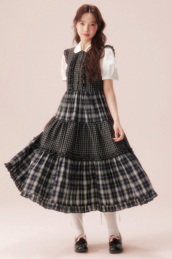 Black Plaid Patchwork Loose Shirt Dress