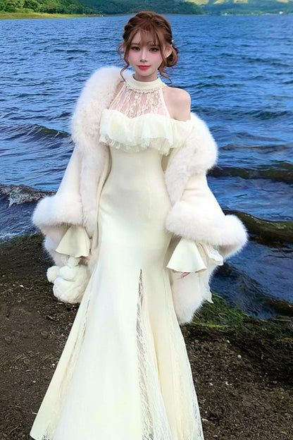 French Lace Waist Slimming Dress + Soft White Longline Croque