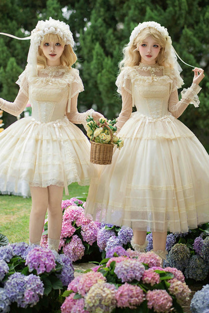 Weißes Korsett-Prinzessin-Lolita-Kleid + Outerwear + Accessoires