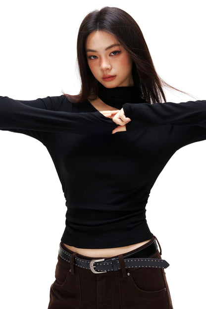 カットデザインタートルネックトップス