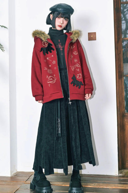 グラフィティファーカラーフーデッドフリースジャケット