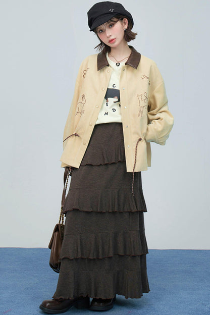 ウィートベージュエンブロイダージャケットセットアップ