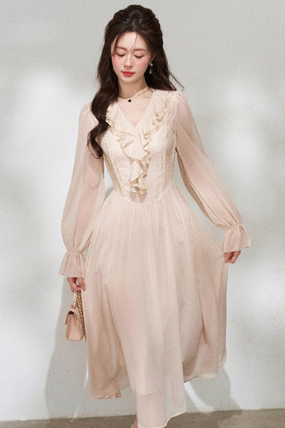 Ruffled V-Neck Holiday Dress