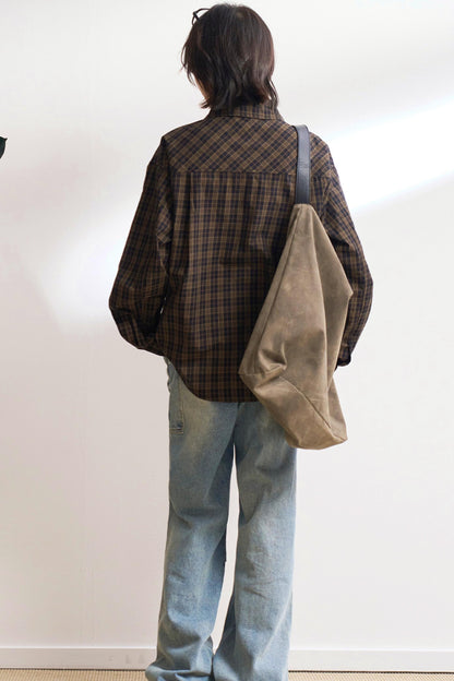 Oversized letter-print check shirt