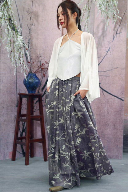 Top floral gris púrpura brumoso + falda