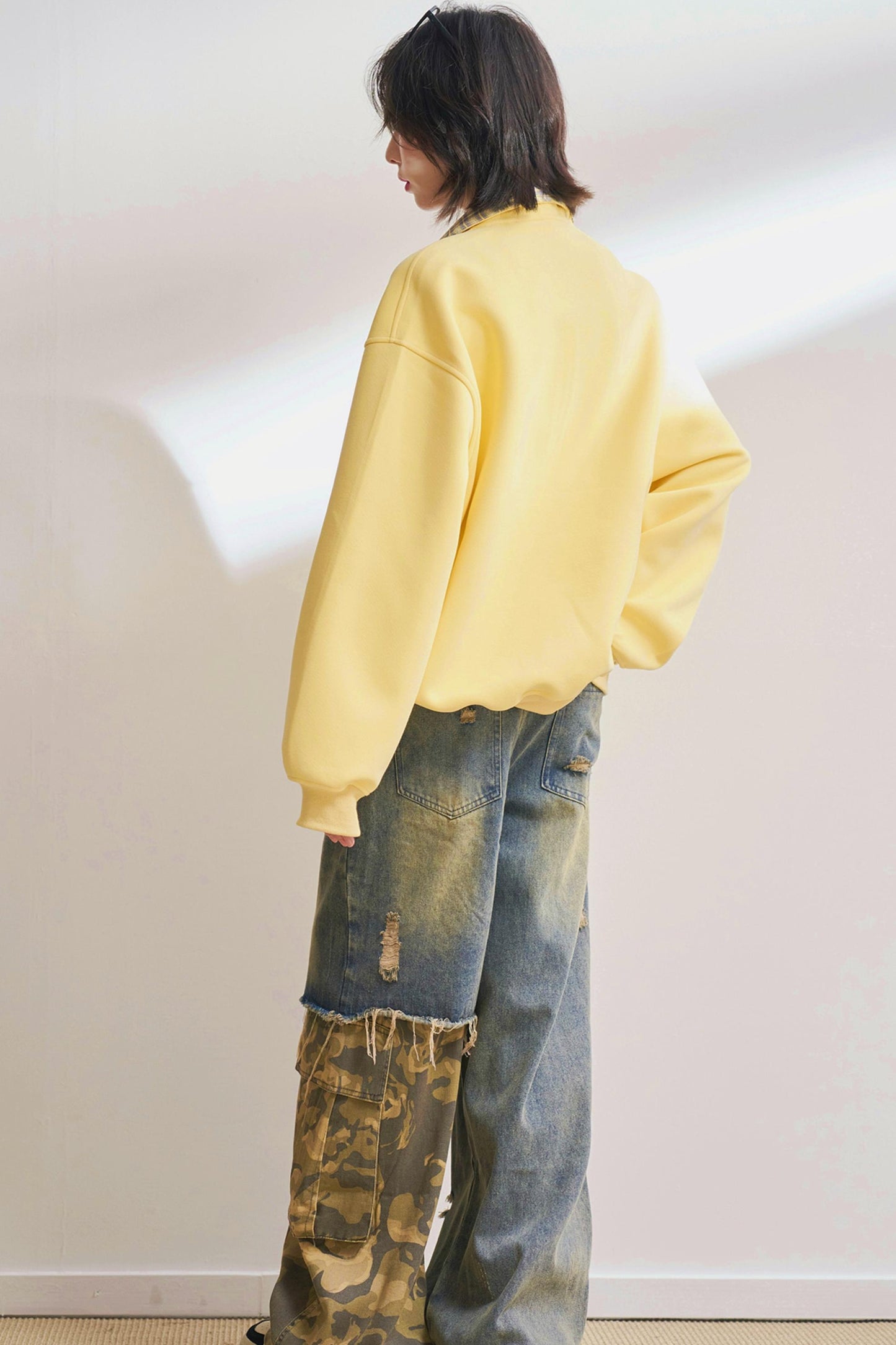 カジュアルハーフジップチェックスウェット