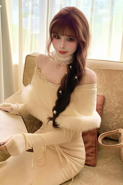 Elegant off-the-shoulder knit + mermaid skirt