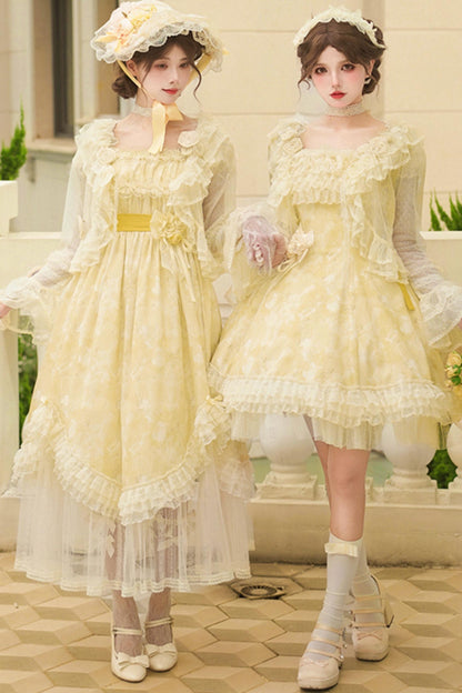 Romantic flower Lolita dress + jumper skirt + cardigan + hair accessories