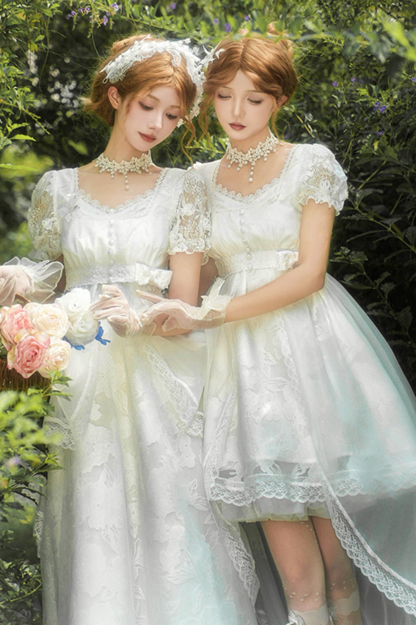 ホワイティトップス＋ストラップロリータドレス＋ヘアアクセサリー