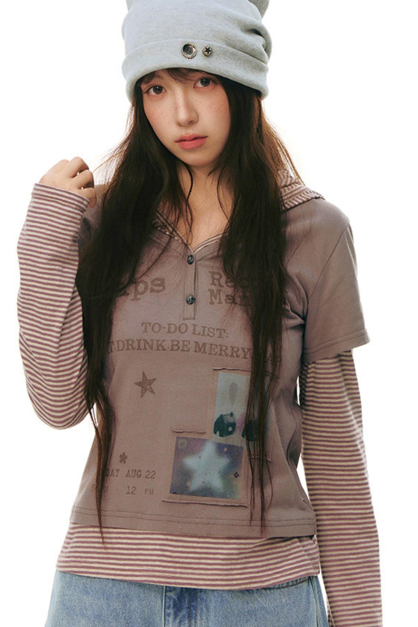Striped Y2K Hoodie Top