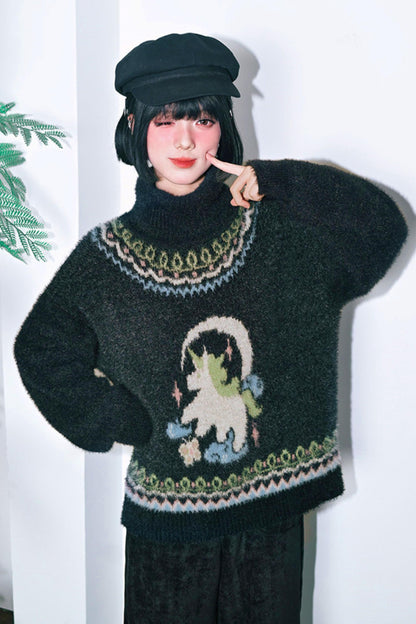 Faux Fur Jacquard Sweater