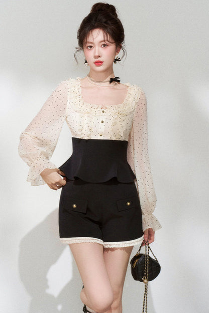 Chiffon Polka Dot Blouse + Shorts
