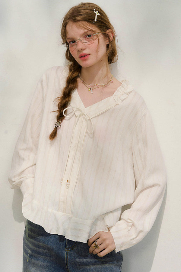 ストライプドレーススリーブブラウス