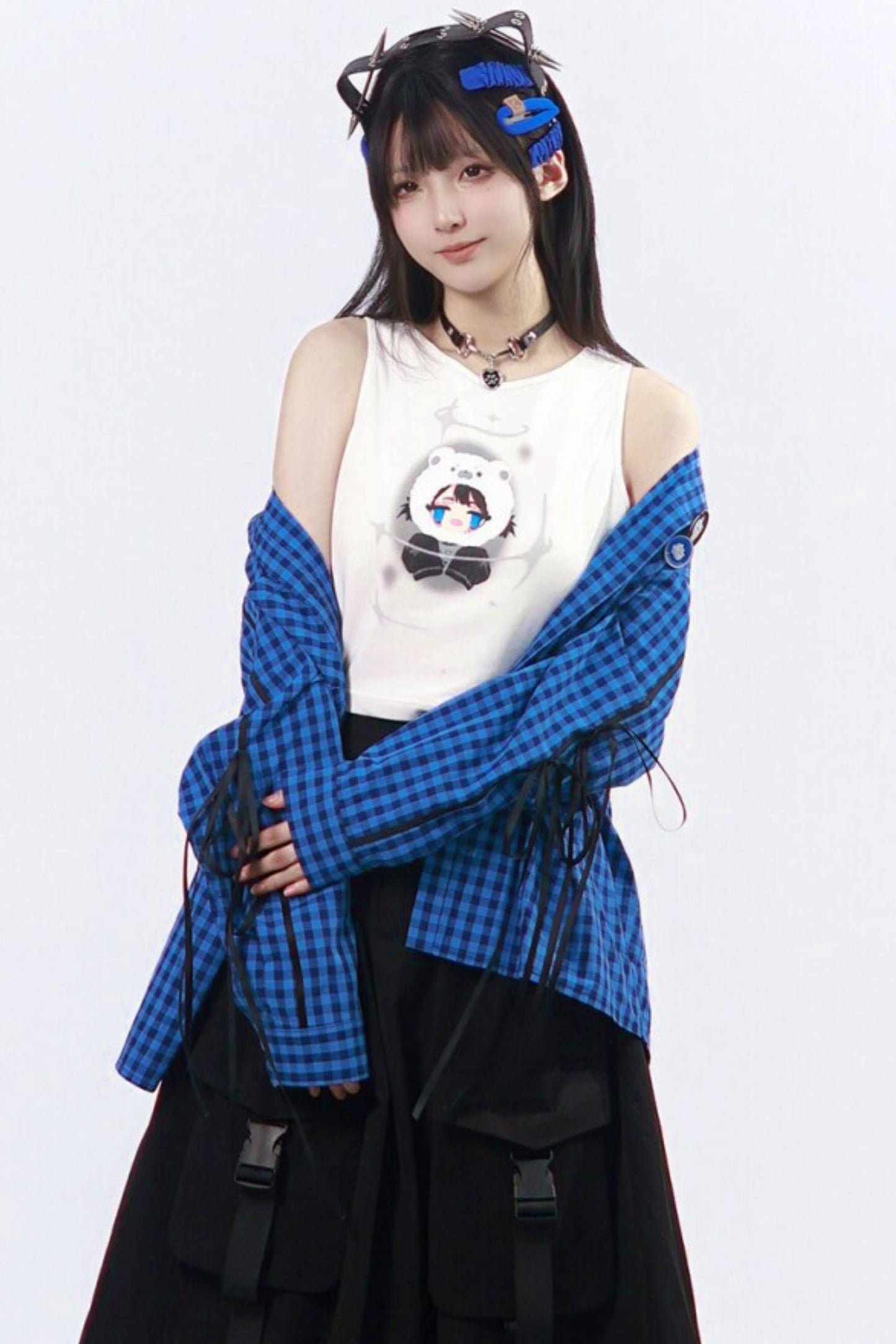 밤하늘 블루 서브컬처 지뢰계 셋업