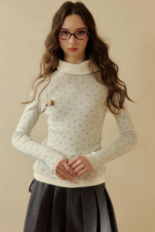 Floral Tight Turtleneck Top
