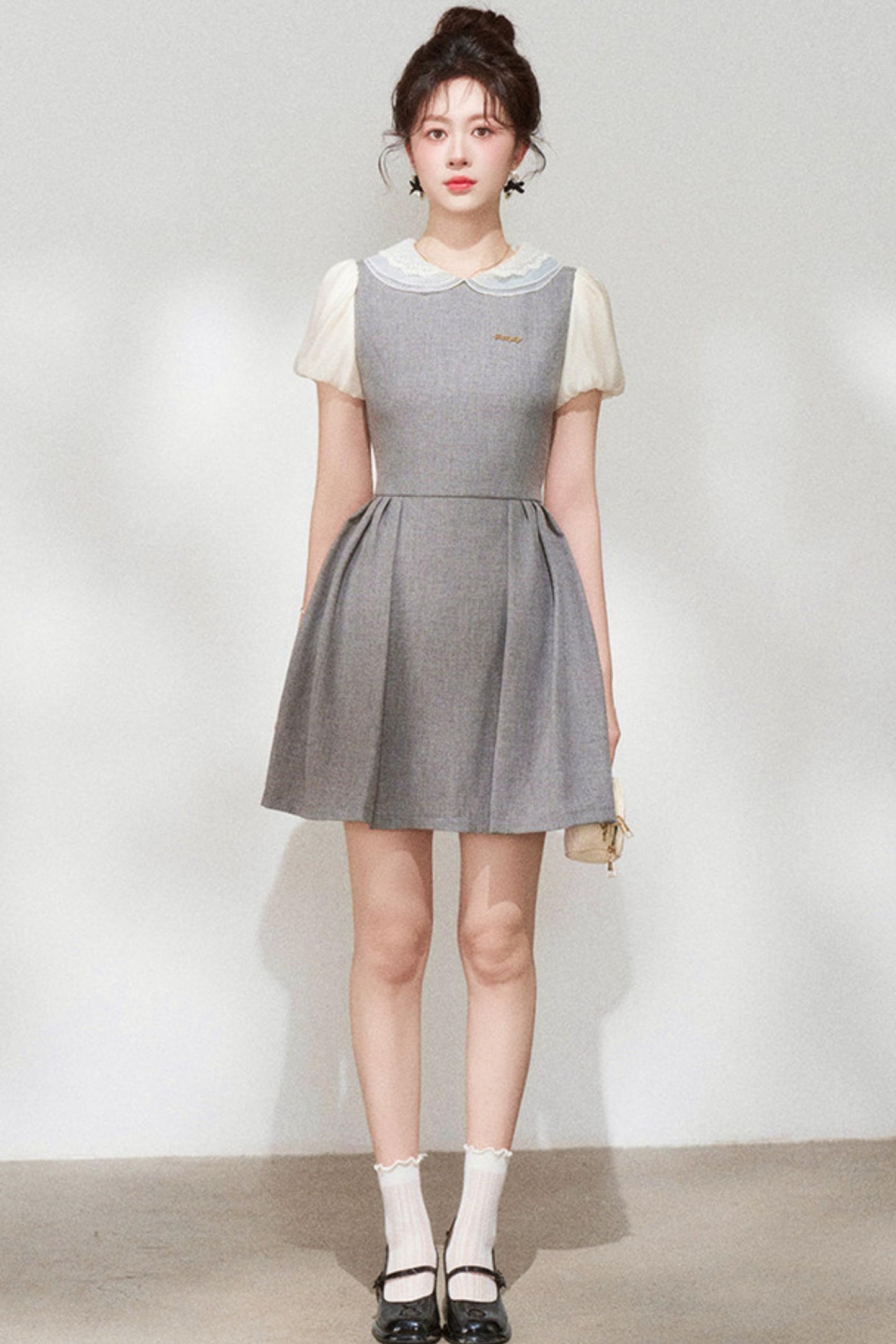 Gray Puff Sleeve Dress