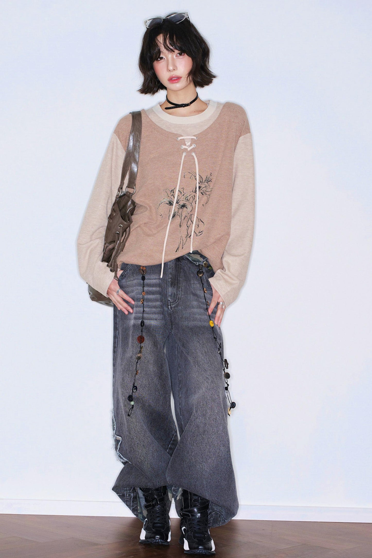 Camouflage Patchwork Embroidered Jeans