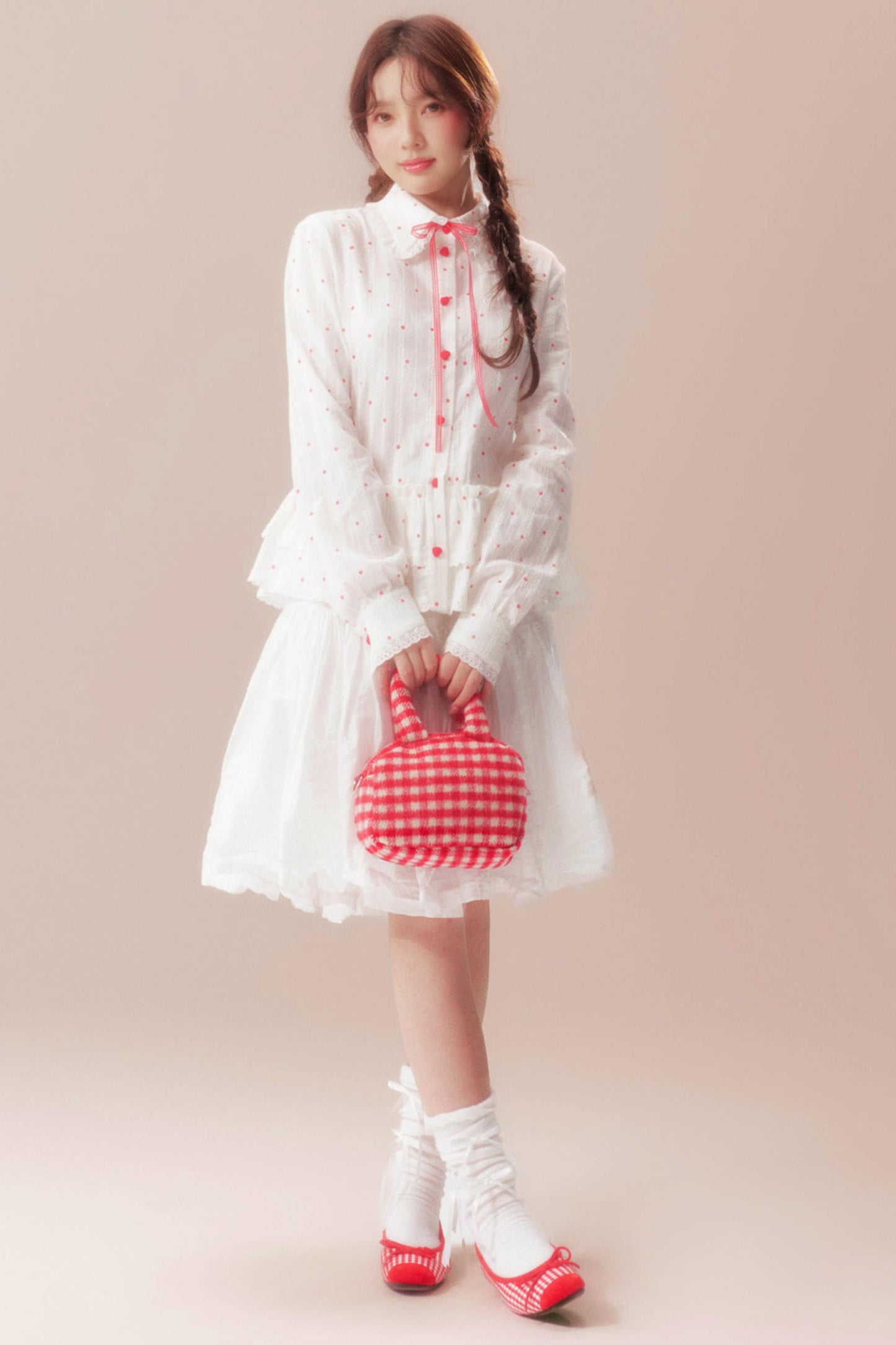 ガーデニアウィスパリングレースブラウス+ポルカドットスカート