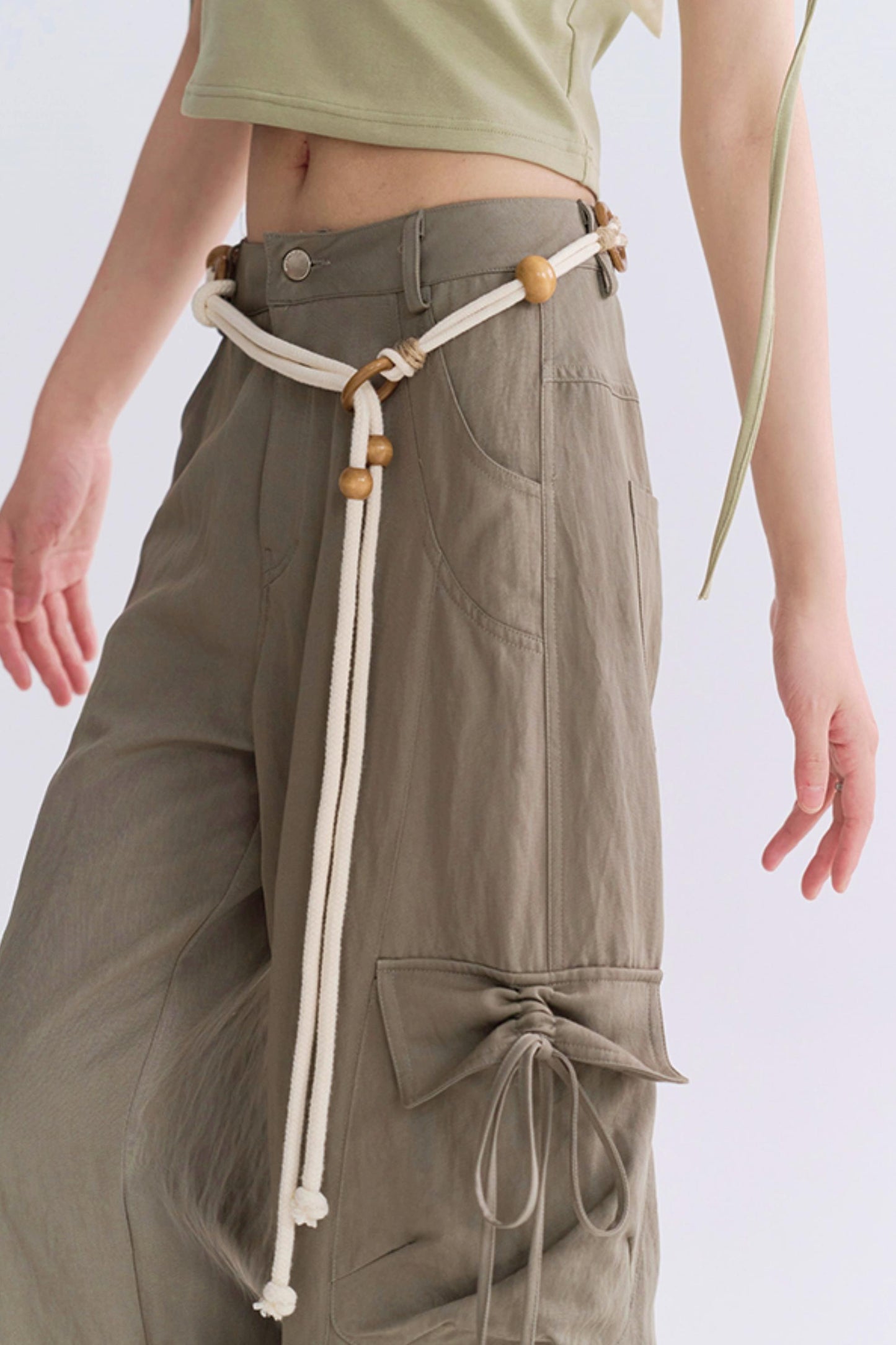 レースアップワイドレッグカーゴパンツ