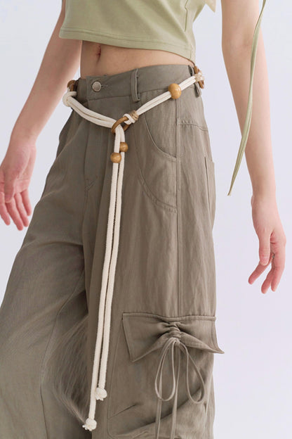 レースアップワイドレッグカーゴパンツ