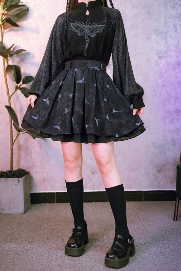 Embroidered Lantern Sleeve Top and Skirt + Top