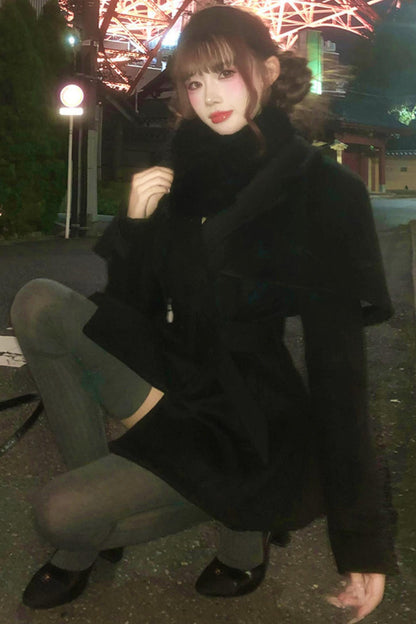 Celebrity Fur Collar Cape Coat