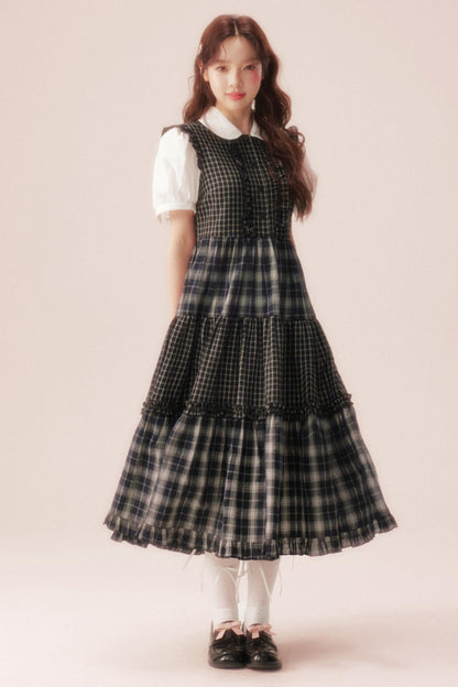 Black Plaid Patchwork Loose Shirt Dress