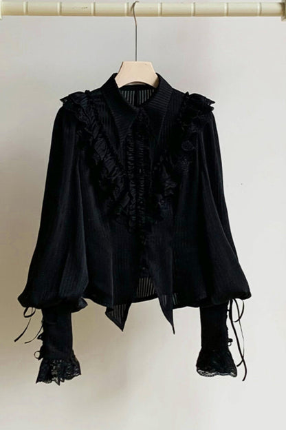 【予約商品】エレガントシフォンランタン袖シャツ