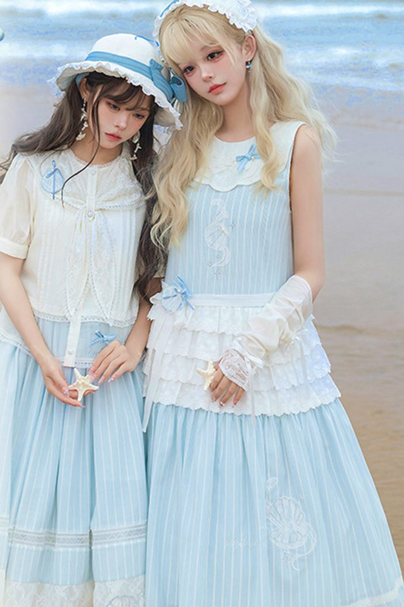 Blue Marine Fairy Lace Lolita Dress + Top + Skirt