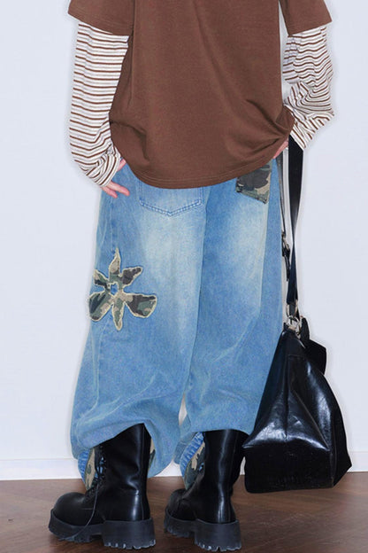 Camouflage Patchwork Embroidered Jeans