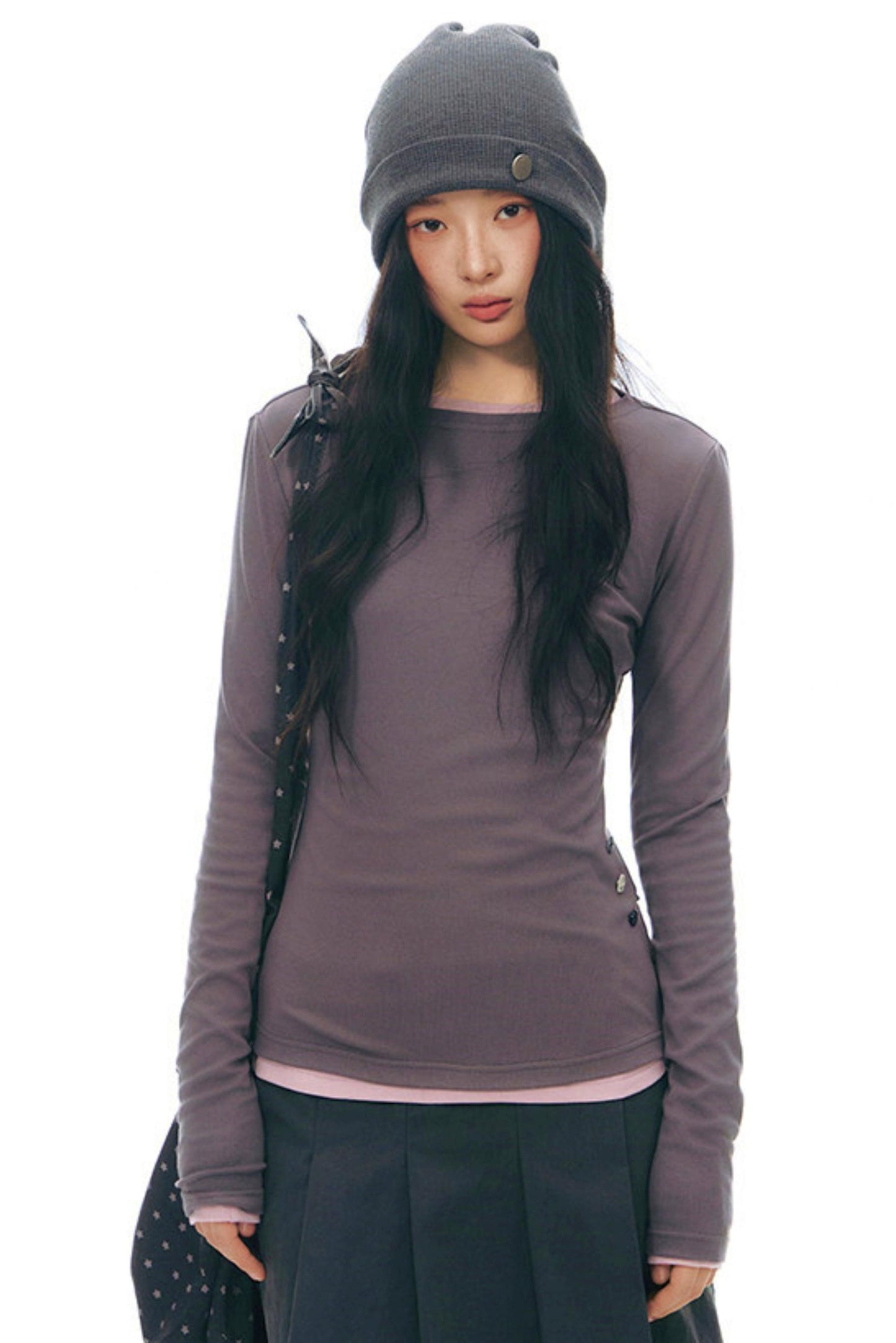 Y2Kボタンレイヤードトップス