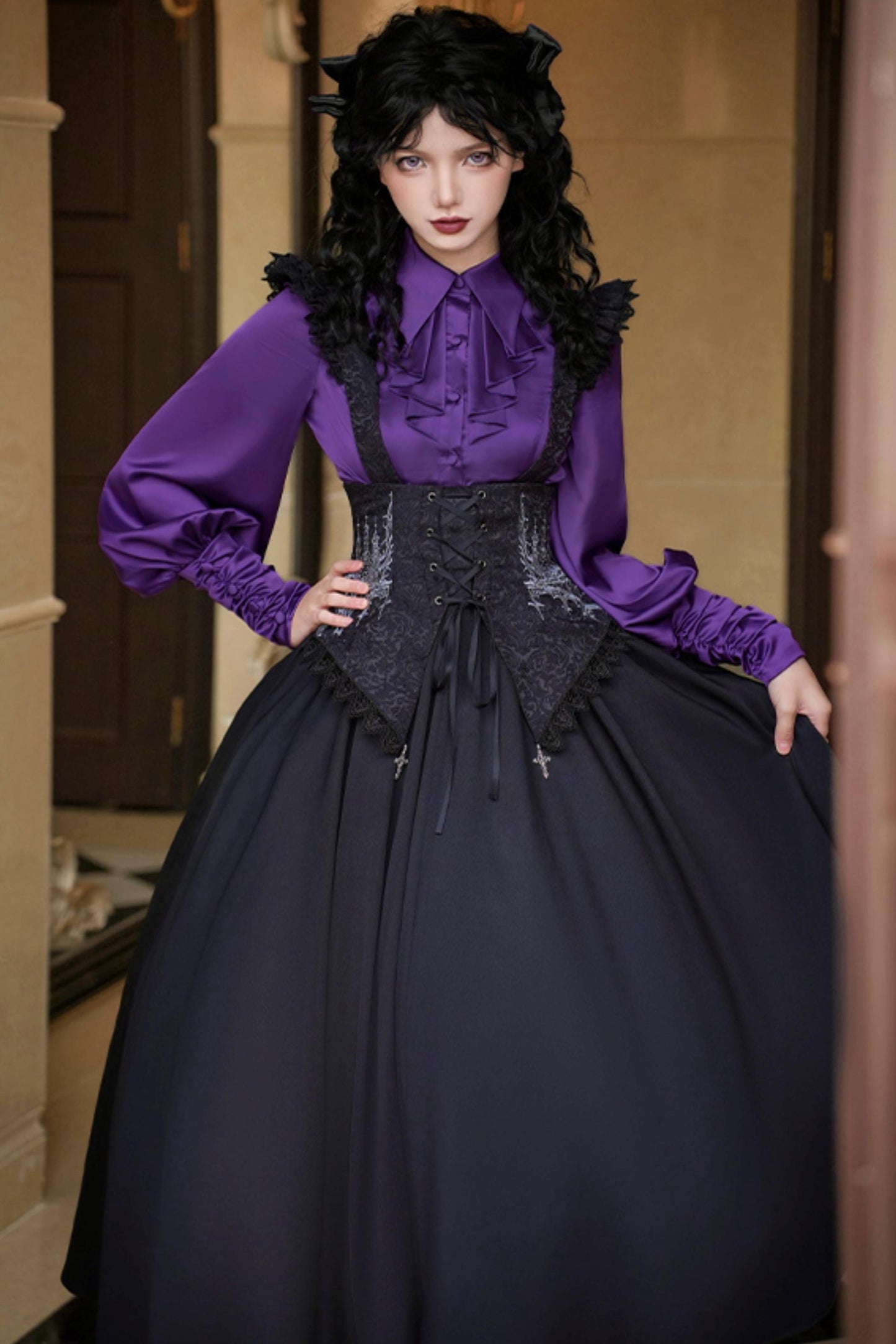 Conjunto de vestido y camisa con sujetador de muelles góticos