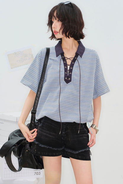 Top polo corto a righe