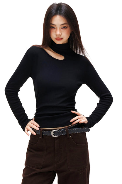 カットデザインタートルネックトップス