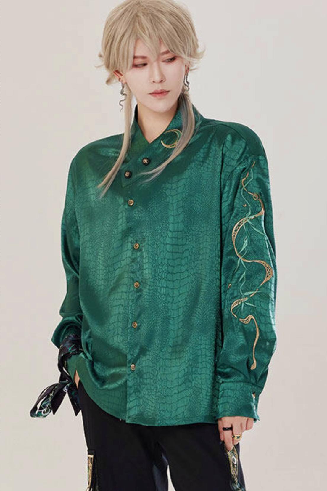 Jade Moon Dragon Embroidered Chinese Shirt + Moon Pocket Pants