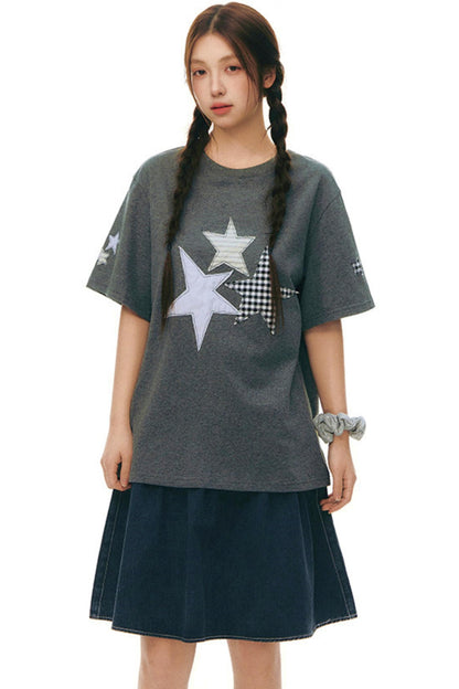 Pleated Denim A-Line Skirt