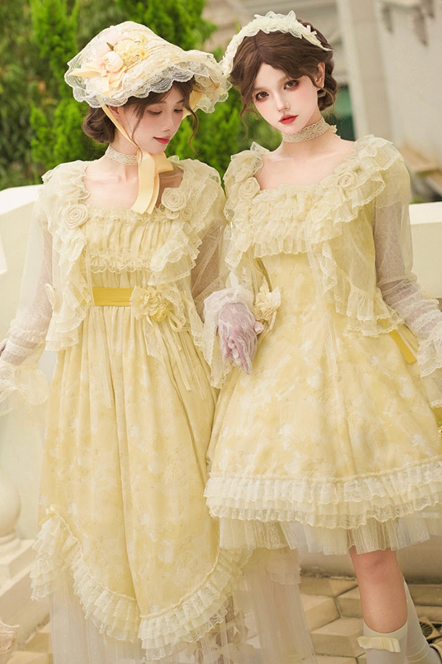 Romantic flower Lolita dress + jumper skirt + cardigan + hair accessories