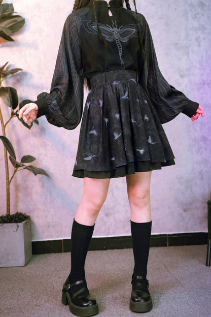 Embroidered Lantern Sleeve Top and Skirt + Top