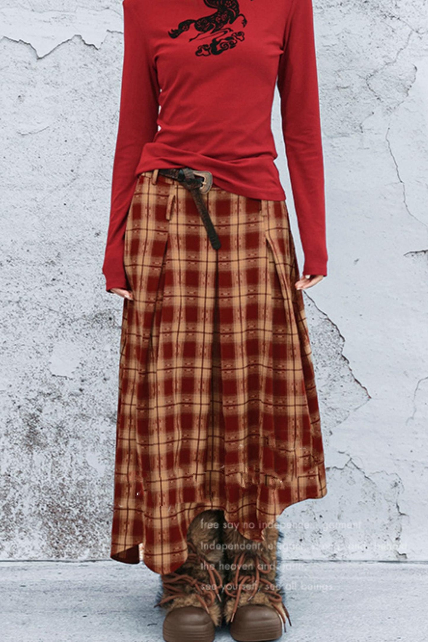 ダブルウエスティッドプラッドスカート