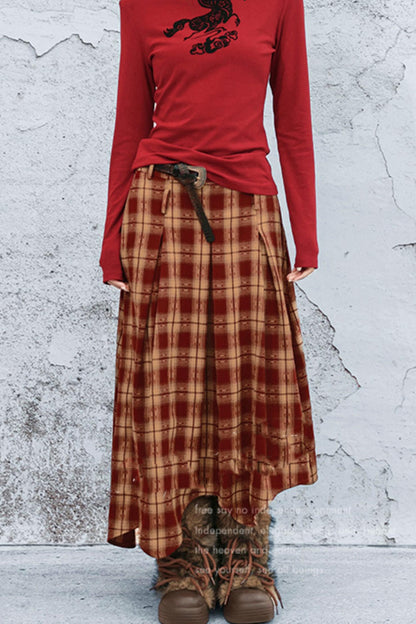 ダブルウエスティッドプラッドスカート