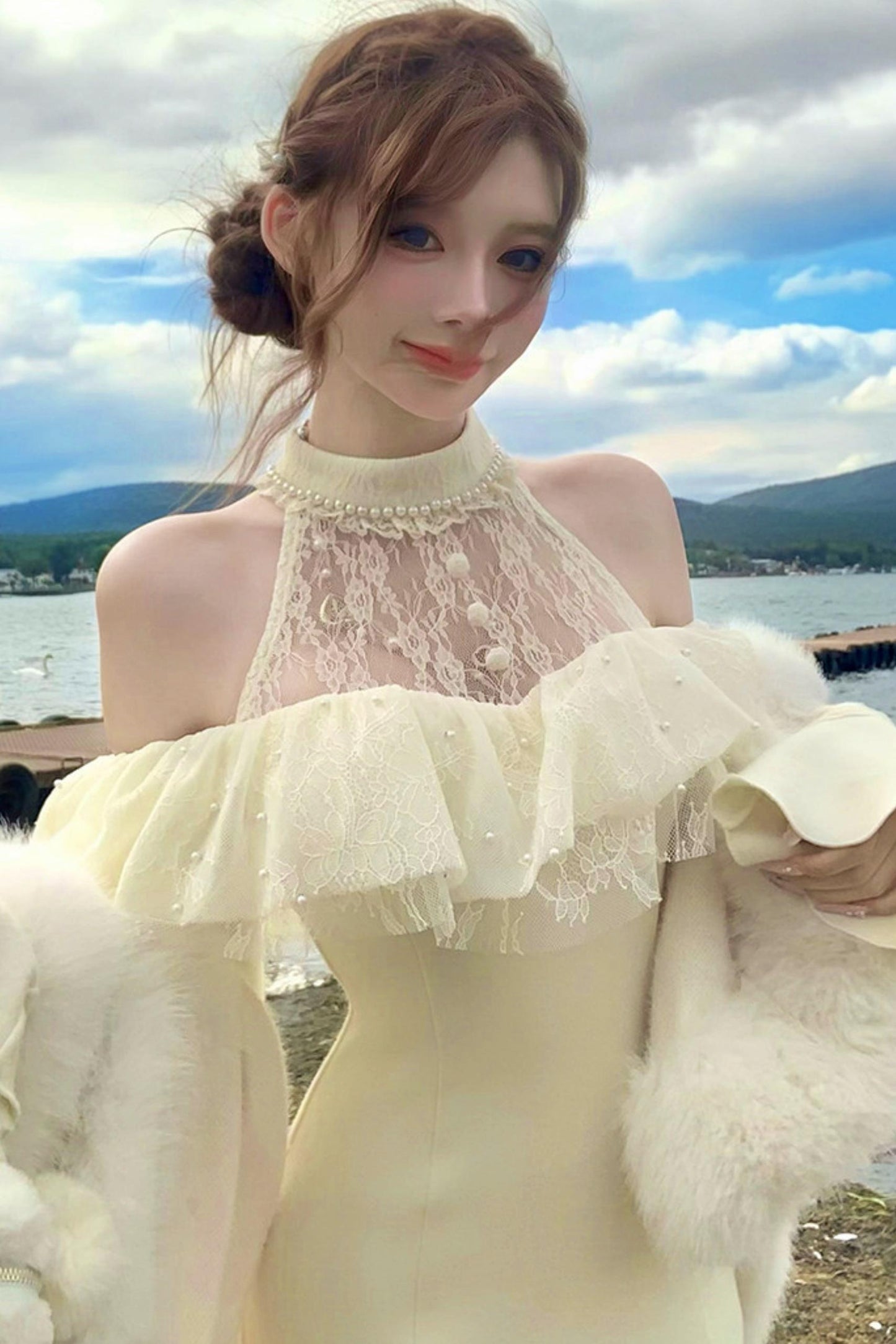 French Lace Waist Slimming Dress + Soft White Longline Croque