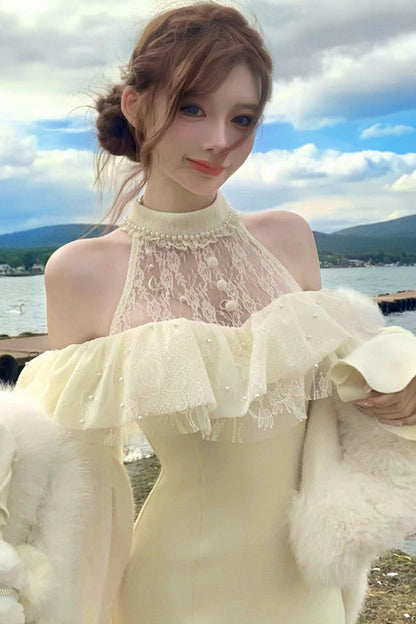 French Lace Waist Slimming Dress + Soft White Longline Croque