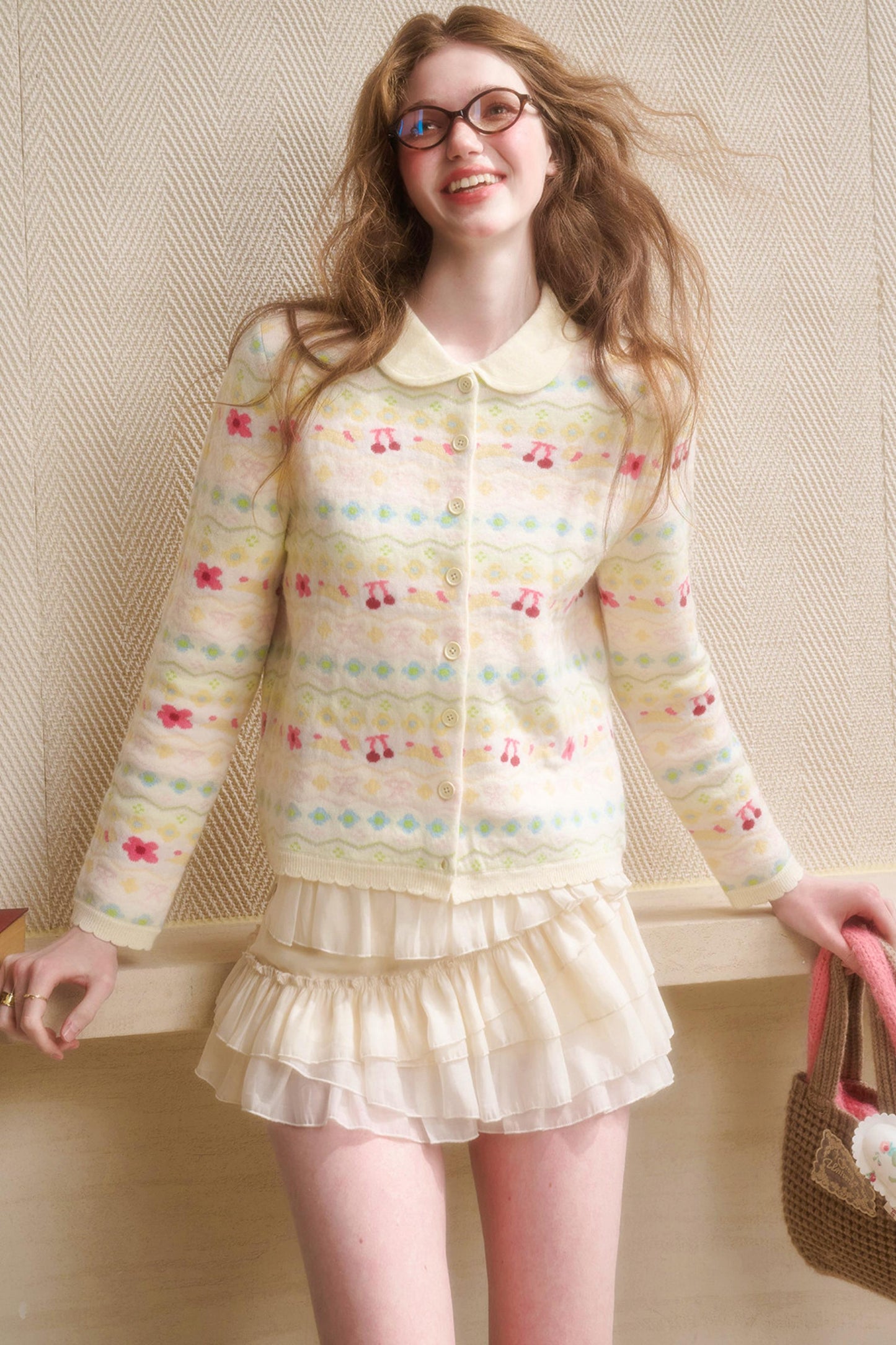 Rainbow Fair Isle Flower Cardigan