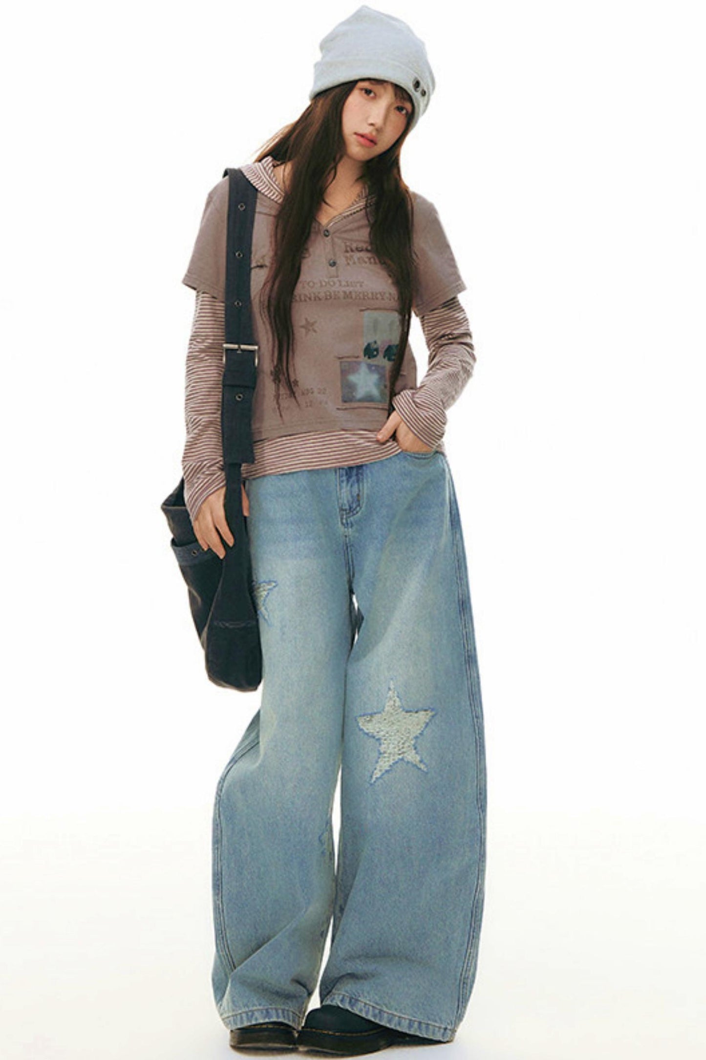 Star Wide Leg Denim Pants